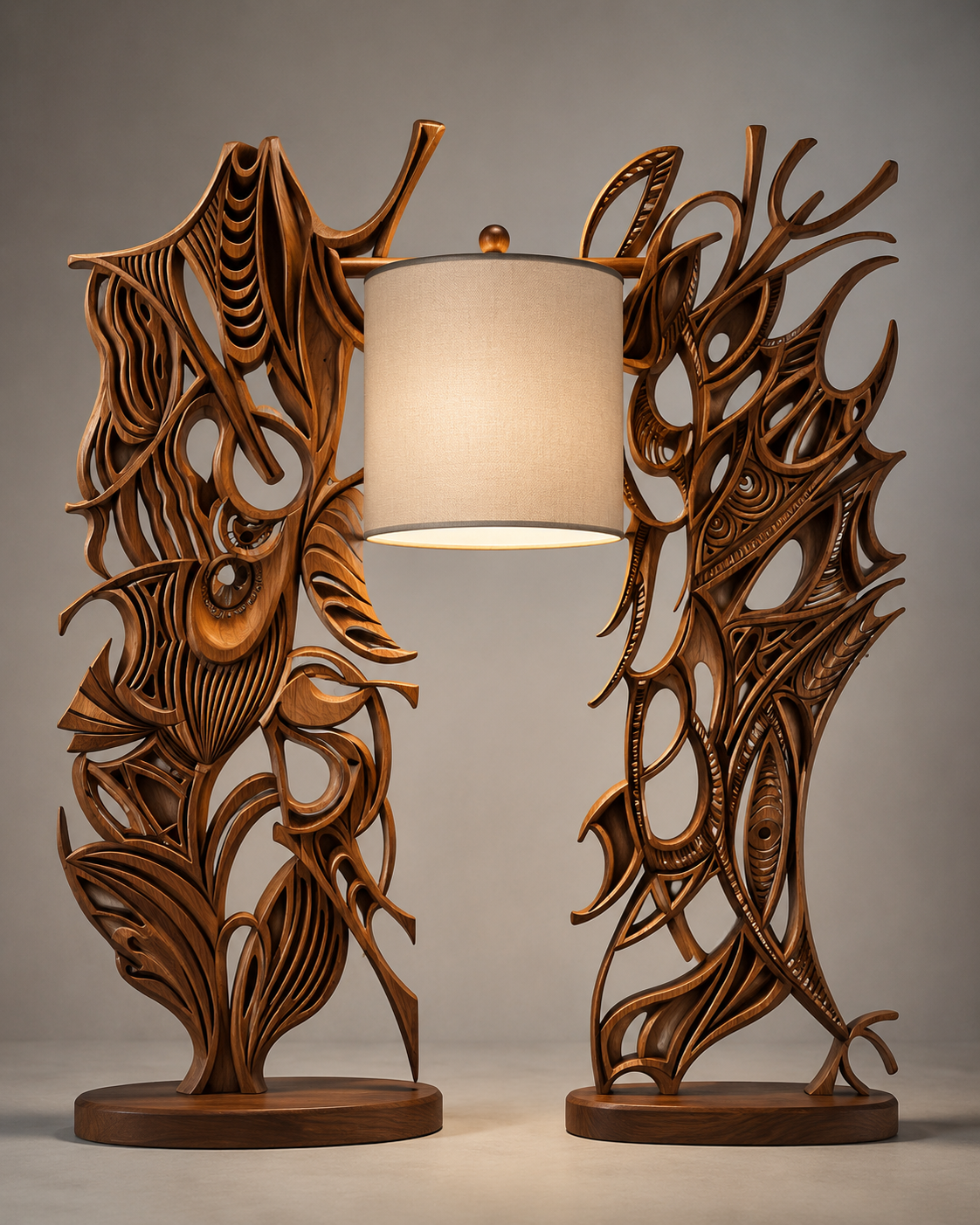 Lampadaire sculptural A. Ziani en bois ajouré